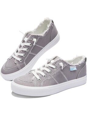 Women's Gray Comfortable Breathable Canvas Slip on Shoes Play Fashion Sneaker
